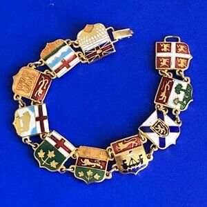 Vintage enamel bracelet of Canadian provincial coats of arms
